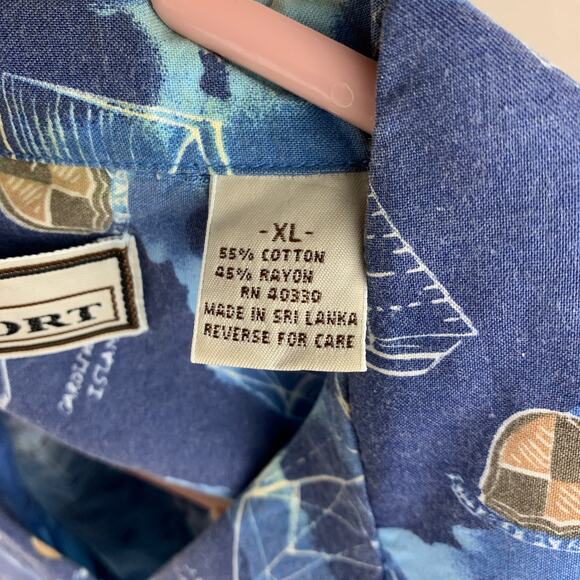 M.E. Sport Vintage Hawaiian Sail Boat Button Up Shirt Mens Sz XL - Picture 6 of 7